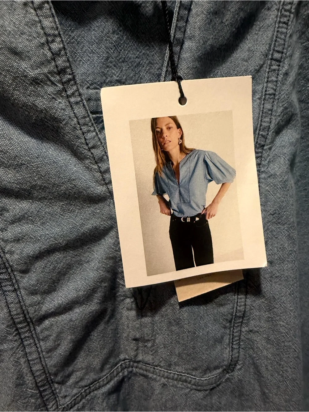 Light Blue Denim Split-Neck Women's Top